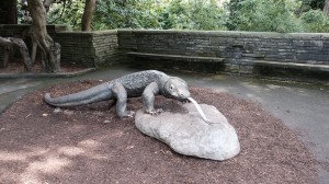 Sculpture of a Komodo dragon.  I wanted Alex to sit down on it but he wouldn't.